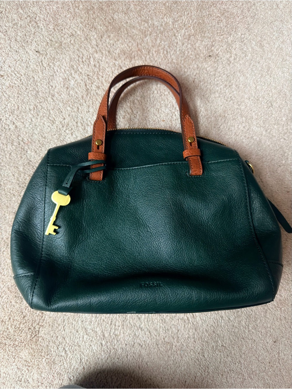 Fossil Dark Green Rachel Leather Satchel with Brown Handles - Picture 2 of 6